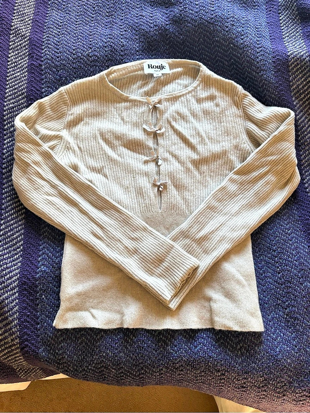 Rouje Ribbed Tie-Front Sweater in Cream - Like New